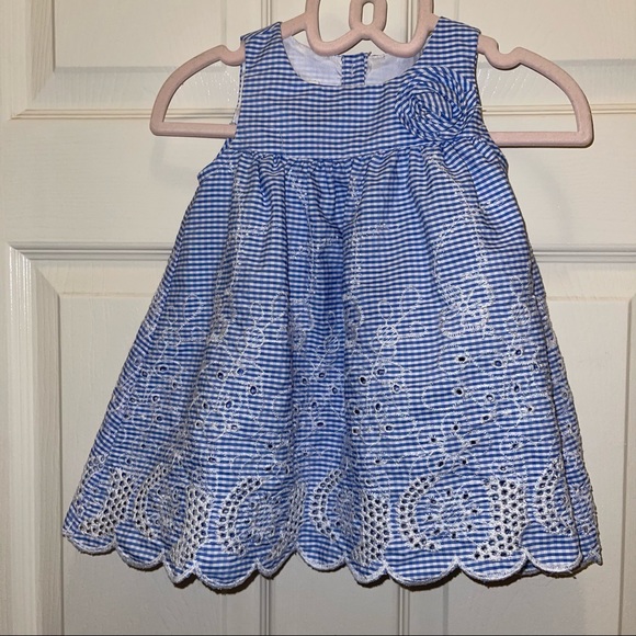 Bonnie Baby Blue & White Gingham Embroidered Baby Girl’s Dress & Panty 12 Months - Picture 1 of 10